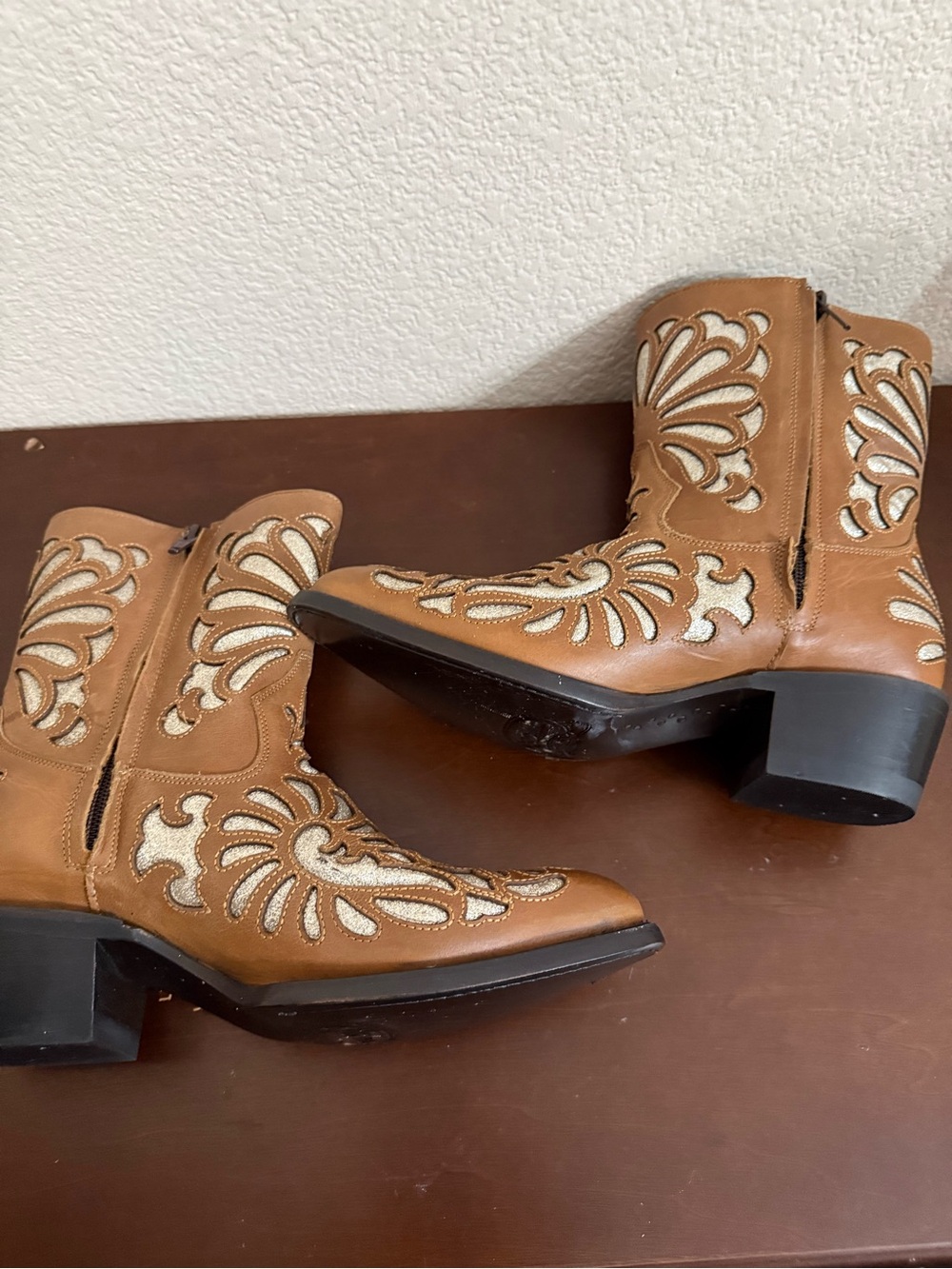 J.B. Dillon Reserve Tan Silver Glitter Fringe Western Cowgirl Boots 7B EUC - Picture 9 of 14